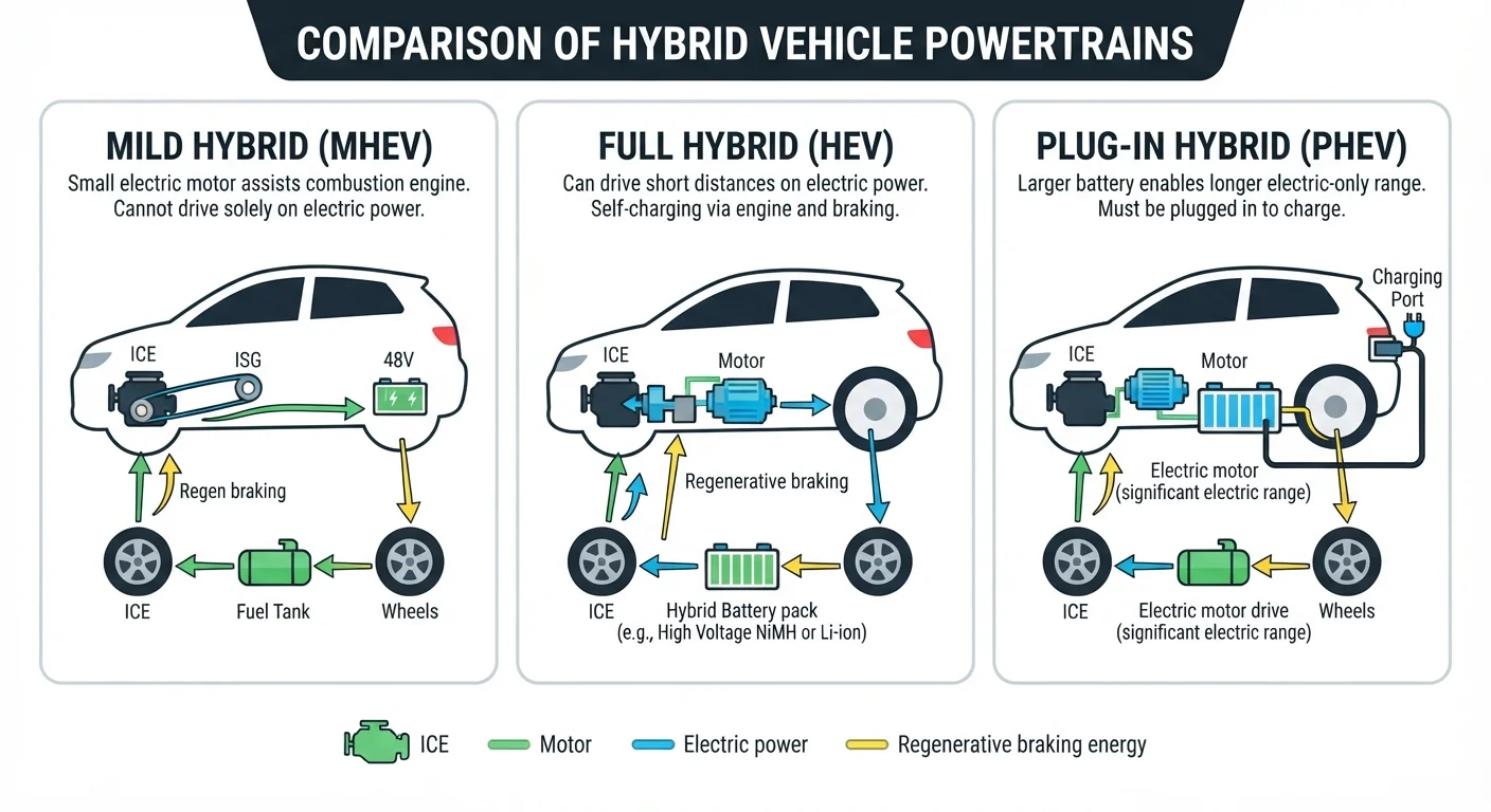 The Hybrid Landscape: Full Hybrids, Mild Hybrids, and Plug-Ins Explained